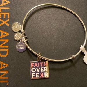 Alex & Ani silver bracelet: ‘Faith Over Fear’ pink ribbon, breast cancer